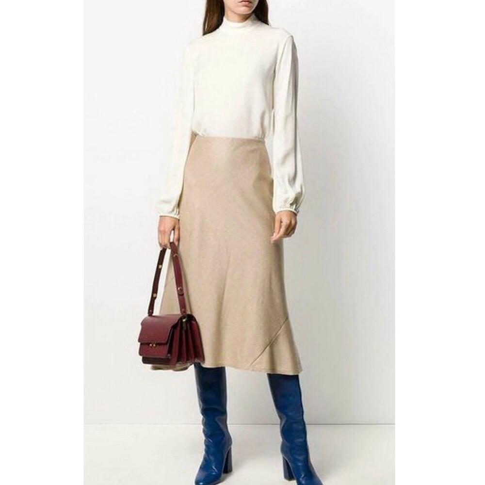 Theory Silk Mock Neck Long Sleeve Blouse Off White M